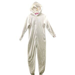 Gap Girls Size 12 One Piece Fleece Pajama Jumpsuit Unicorn Hooded Plush Ivory